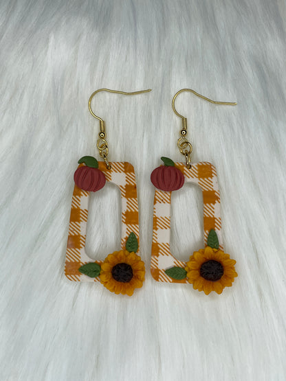 Pumpkin and sunflower gingham dangles