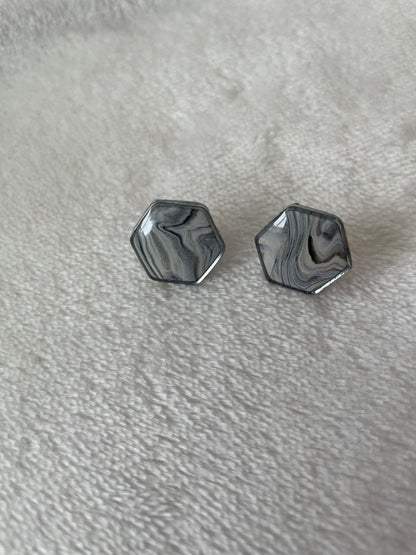 Black and grey marble hexagon studs