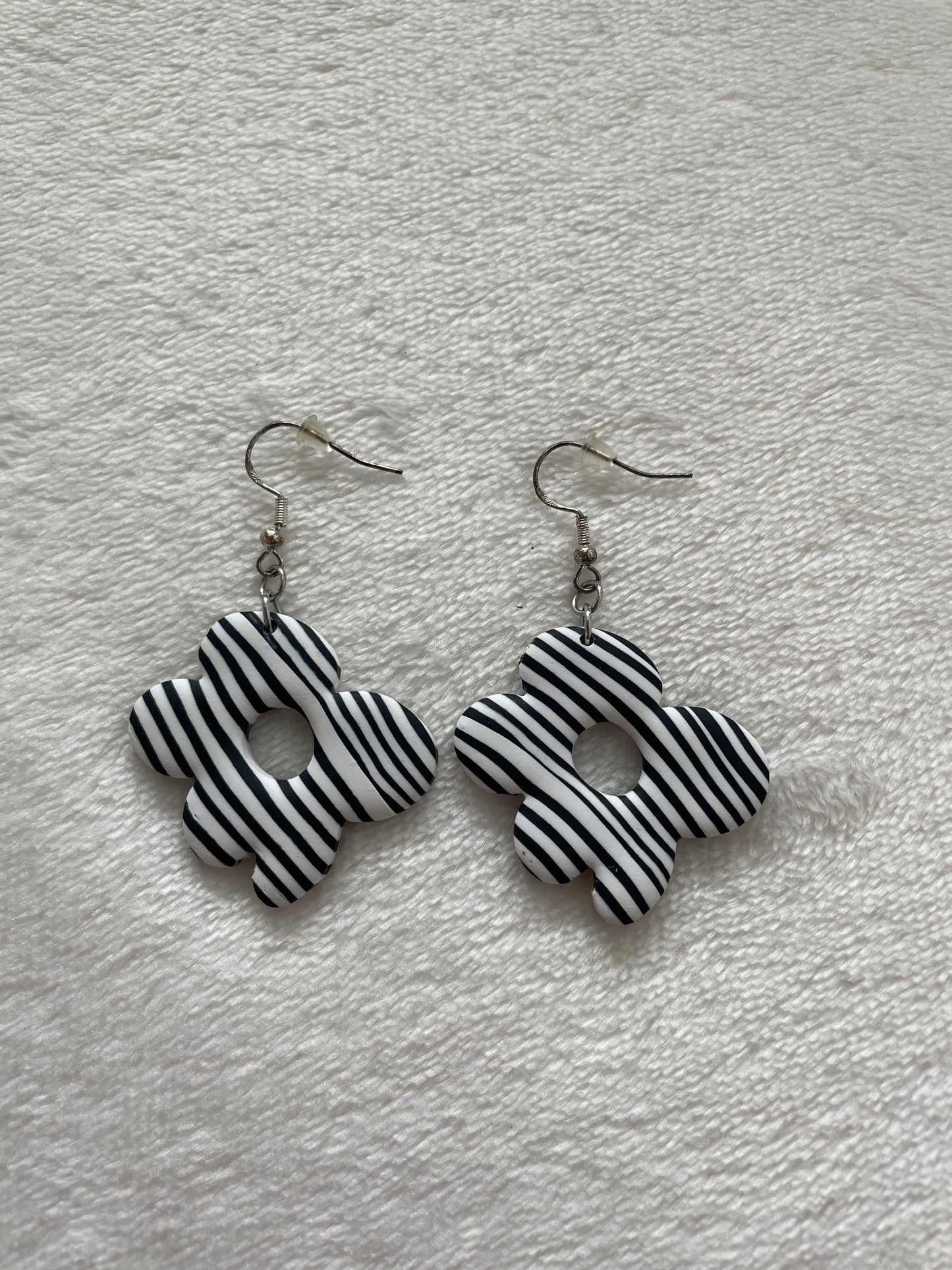 Black & white striped floral dangle earrings | Halloween Earrings