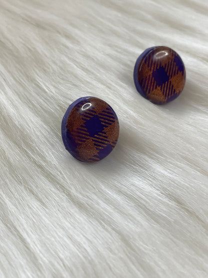 Purple and Orange Gingham Round Studs