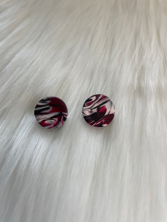 Black, garnet, & white swirled studs