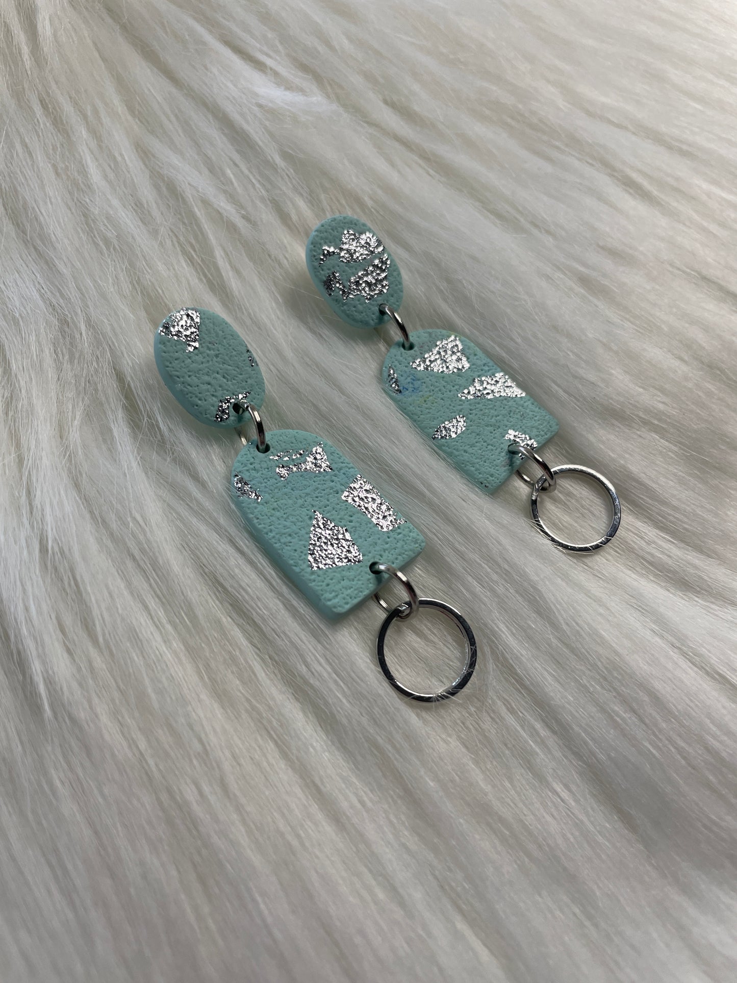 Pale blue and silver leaf dangles