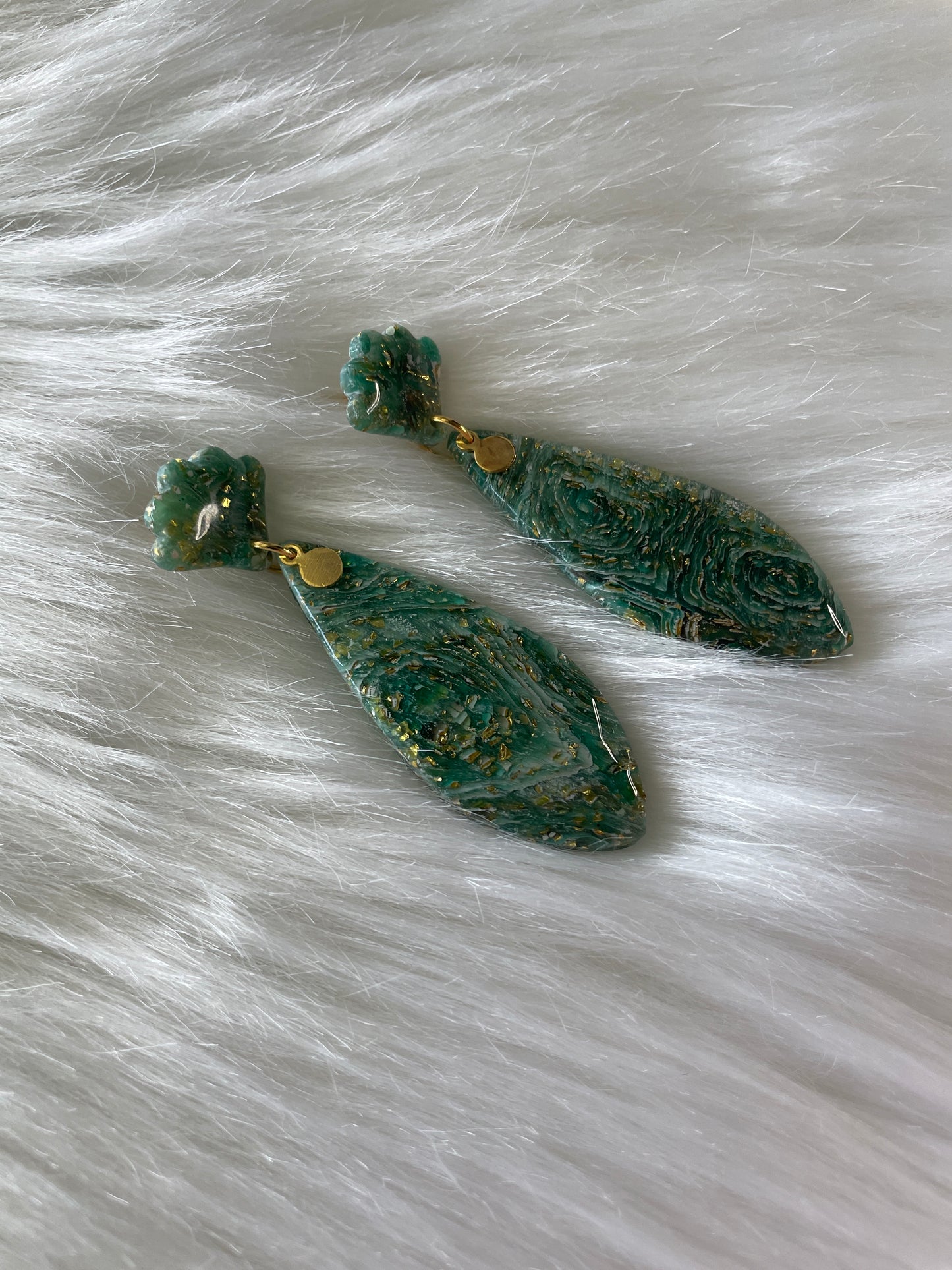 Green teardrop stained glass dangles