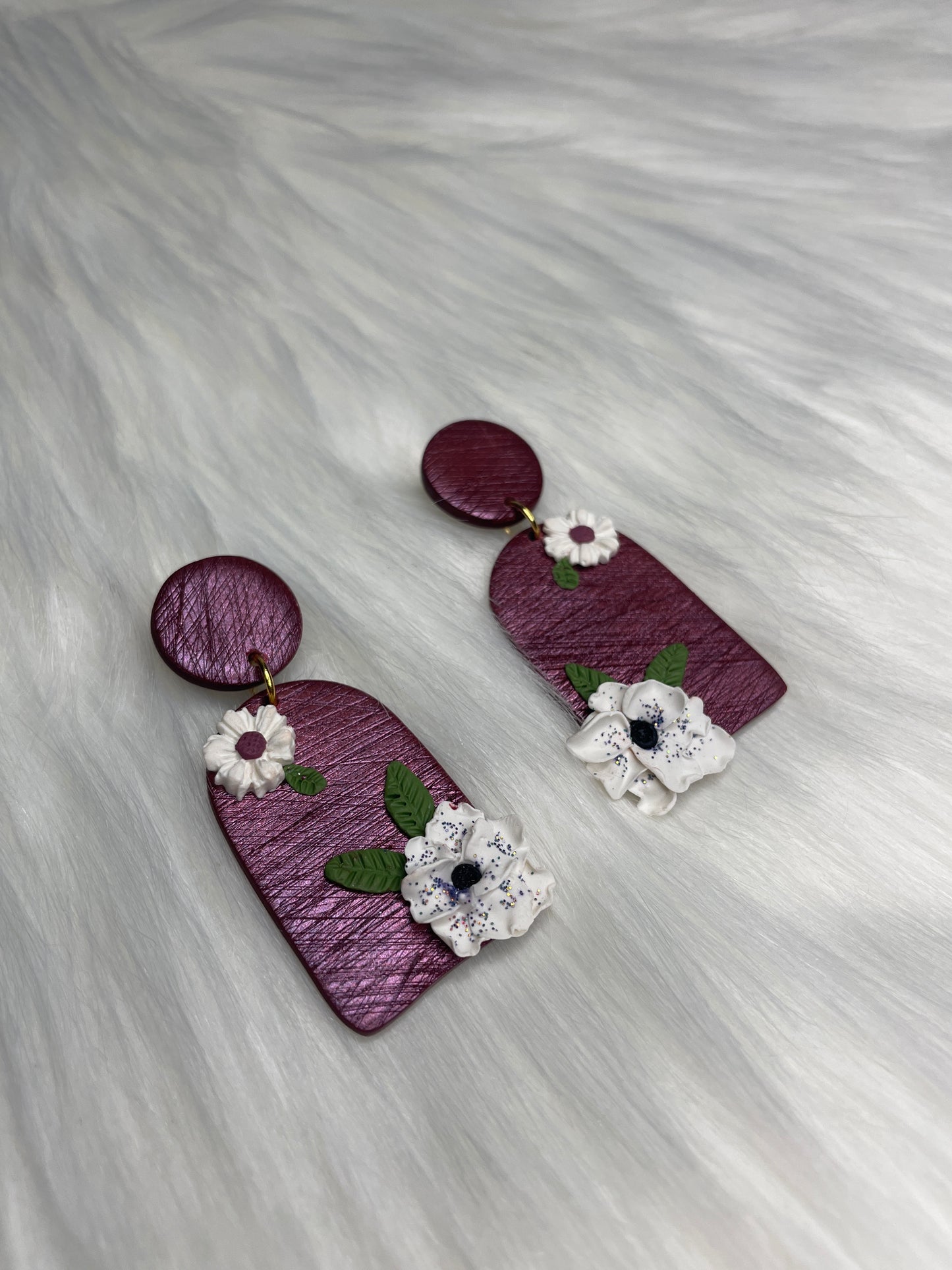 Burgundy floral dangles