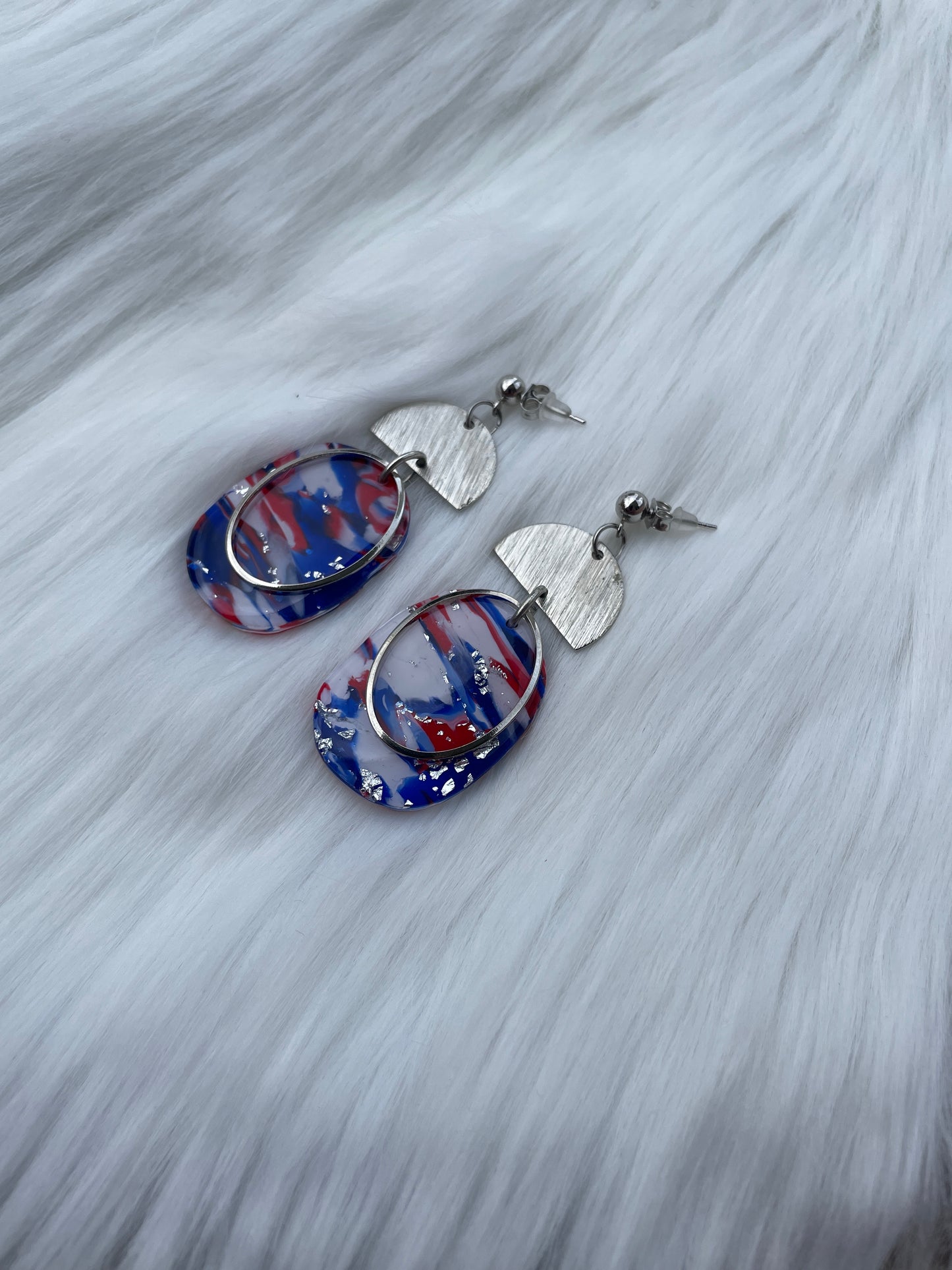 Red, white, and blue oval dangles