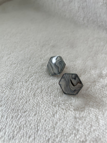 Black and grey marble hexagon studs