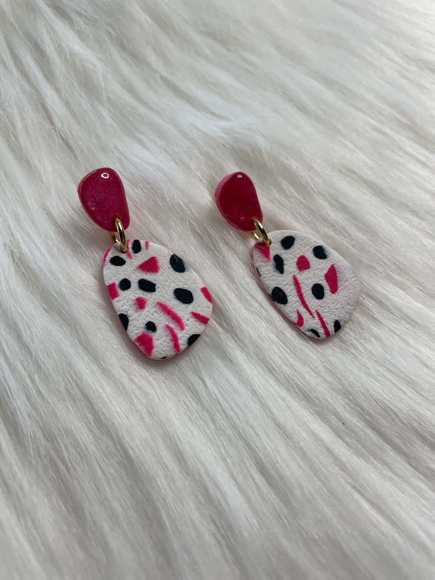 Pink and black spotted small Barbie dangles