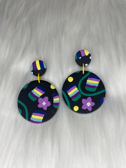 Retro Miami nights floral oversized round earrings