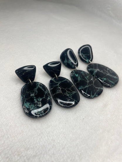 Black, white, and blue marble dangles