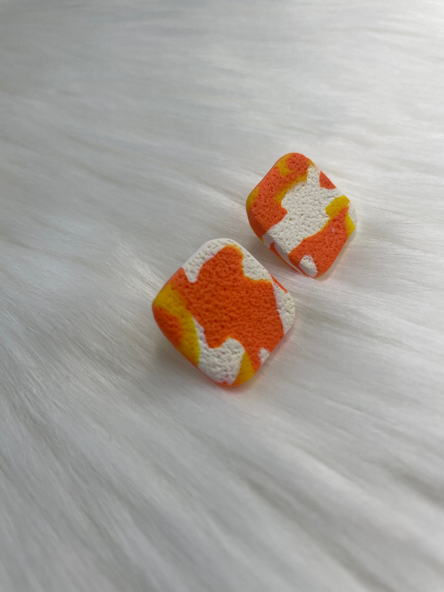 White, Yellow, & Orange Textured Square Stud earrings | Halloween earrings