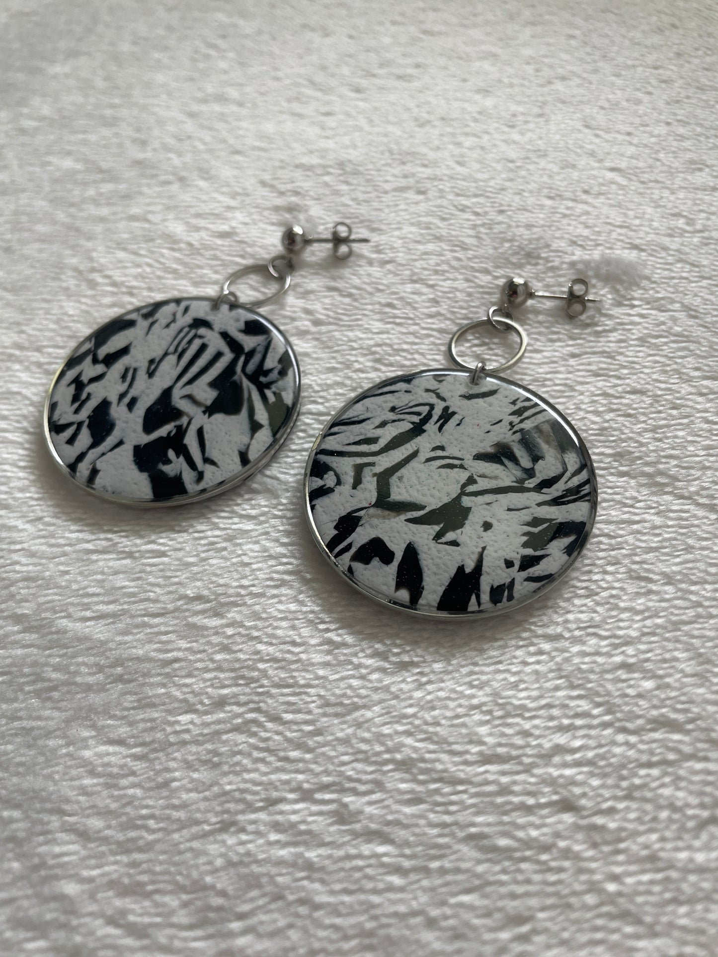 Black and white marble round oversized dangles