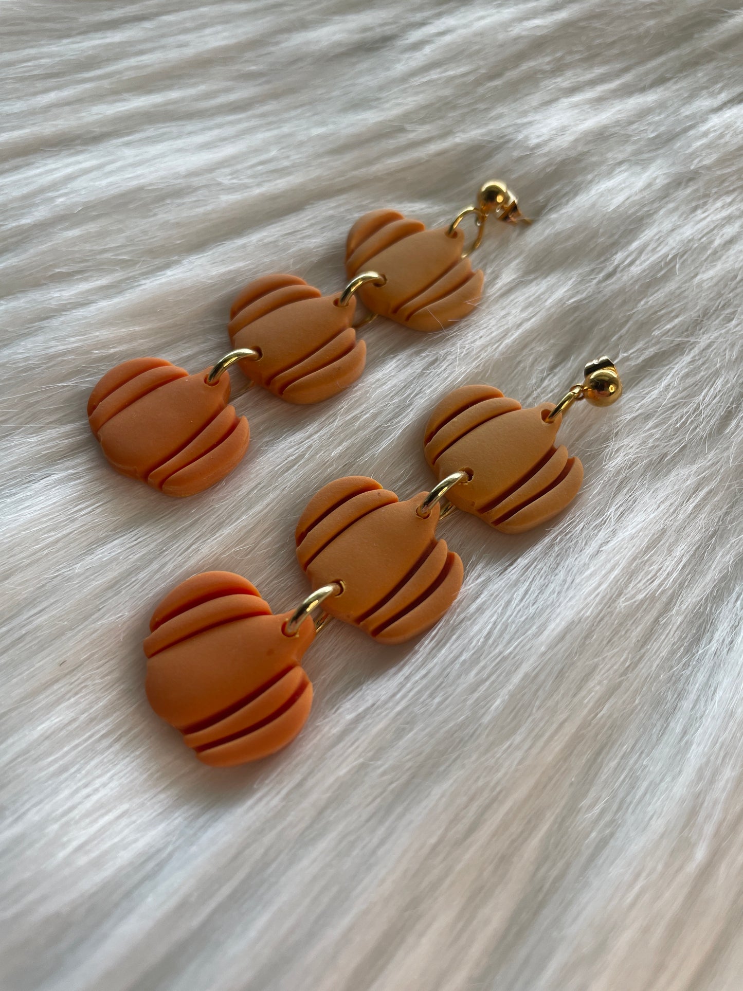 Three tiered ombre pumpkin dangle earrings | Halloween earrings