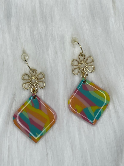 Multi-colored floral dangles Dangles