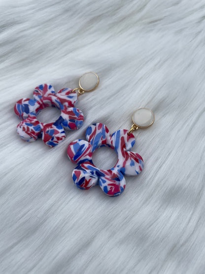 Red, white, and blue daisy dangles