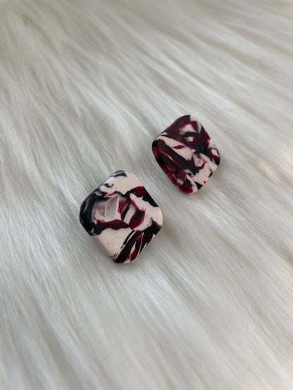 Garnet & Black Swirled Square Studs