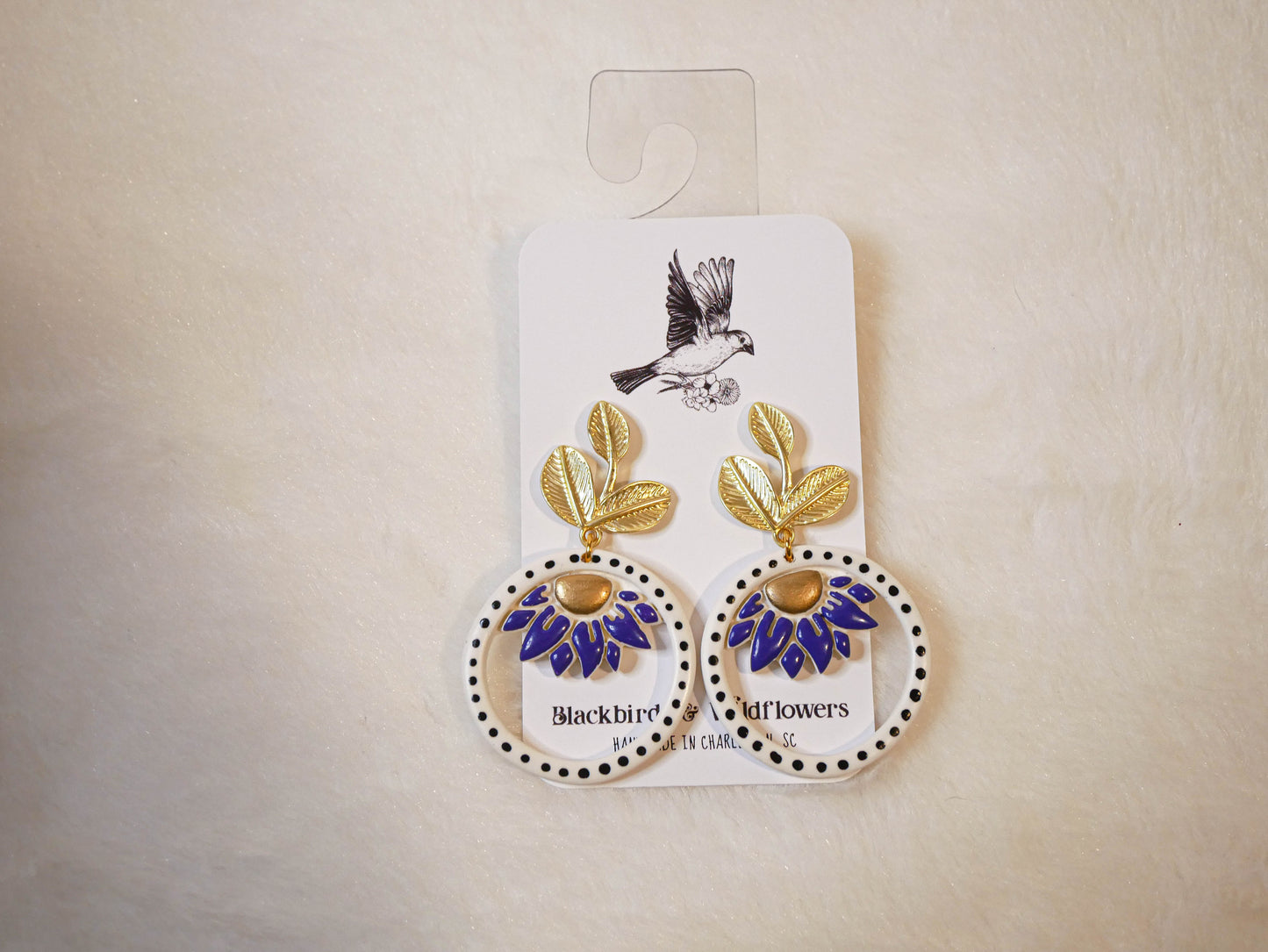 Round polka dot floral dangle earrings | Halloween Earrings