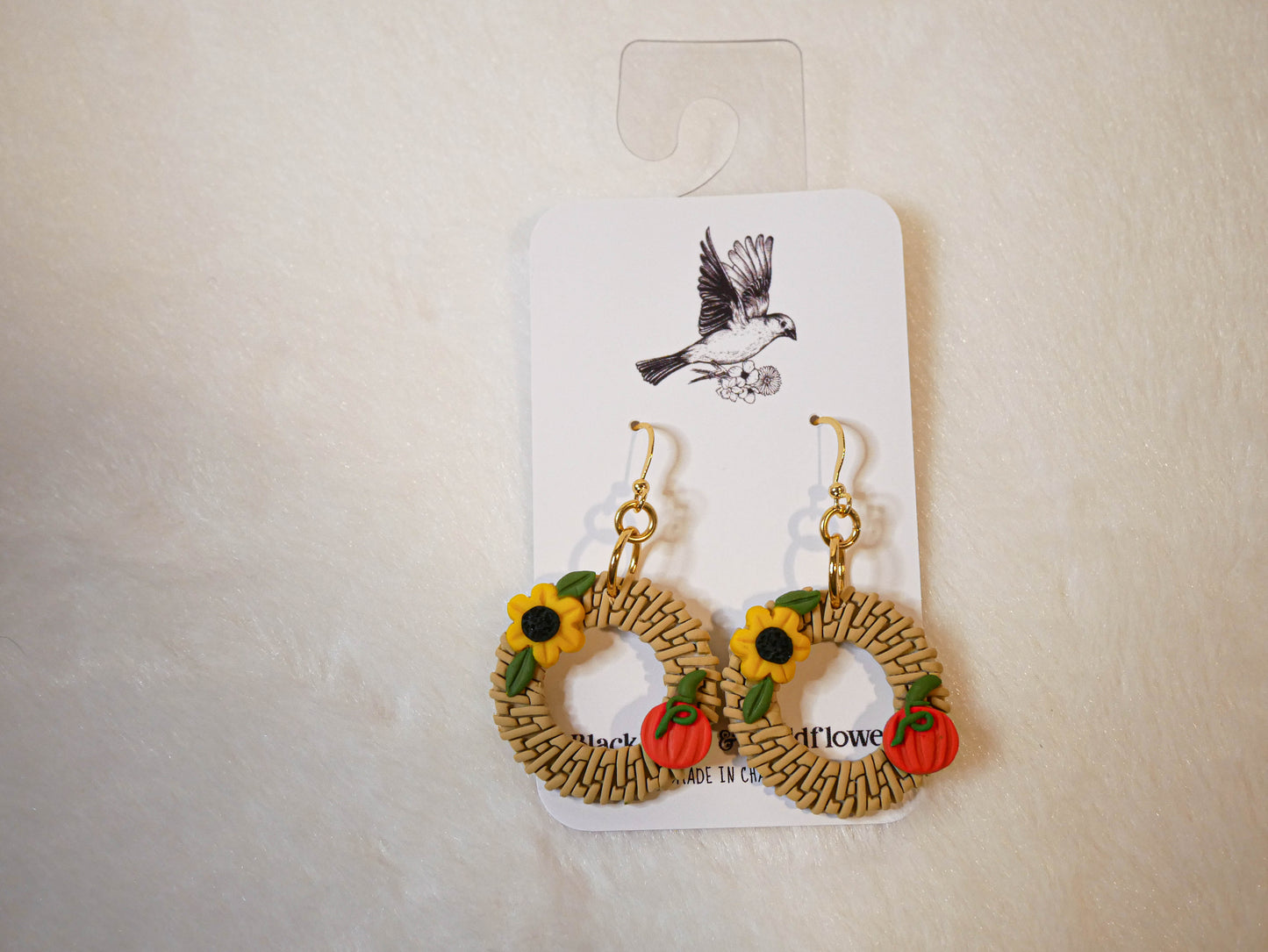 Hollow round sweetgrass dangles | Halloween Earrings