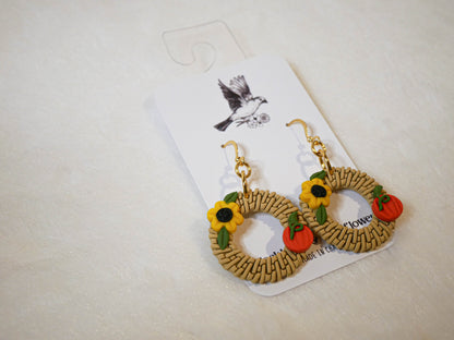 Hollow round sweetgrass dangles | Halloween Earrings