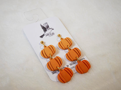 Three tiered ombre pumpkin dangle earrings | Halloween earrings