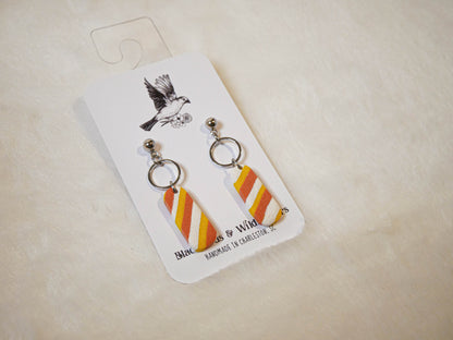 Orange, white, & yellow striped dangle earrings | Halloween earrings