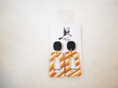 Orange, white, and yellow striped rectangle dangle earrings | Halloween earrings