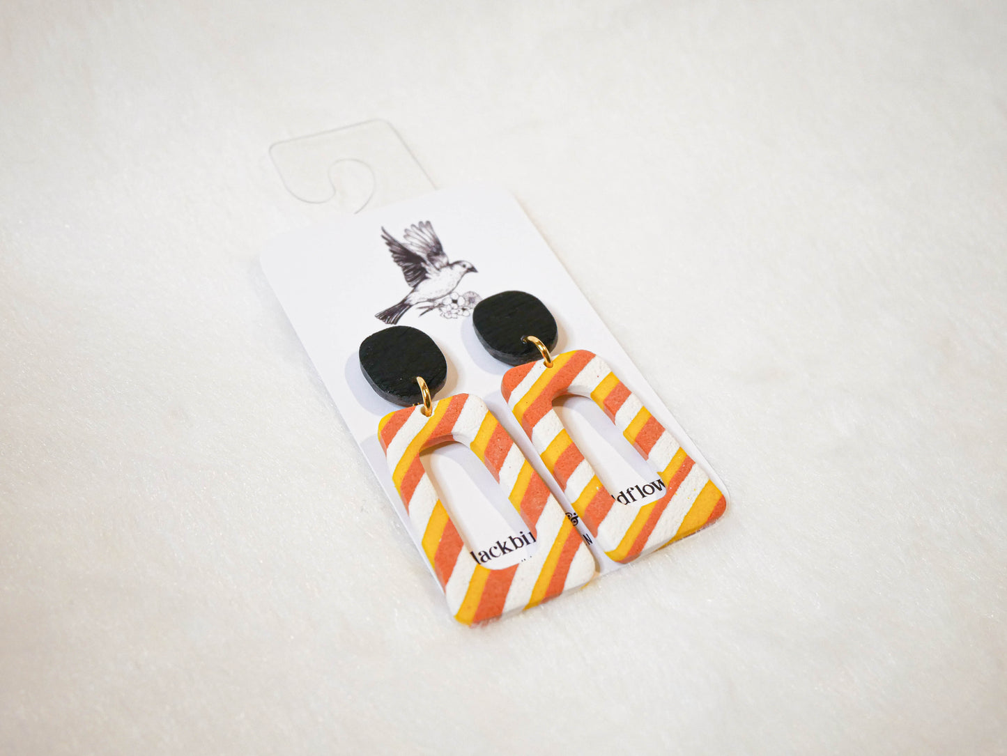 Orange, white, and yellow striped rectangle dangle earrings | Halloween earrings