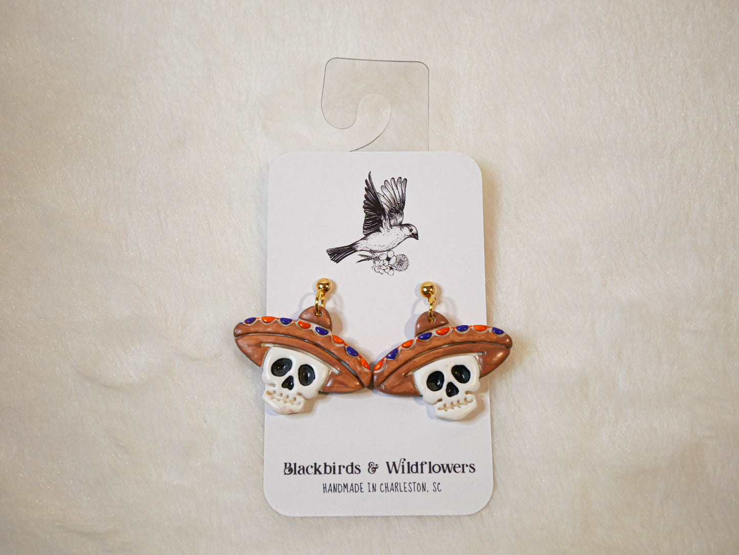 Skull with sombrero dangle earrings | Halloween earrings