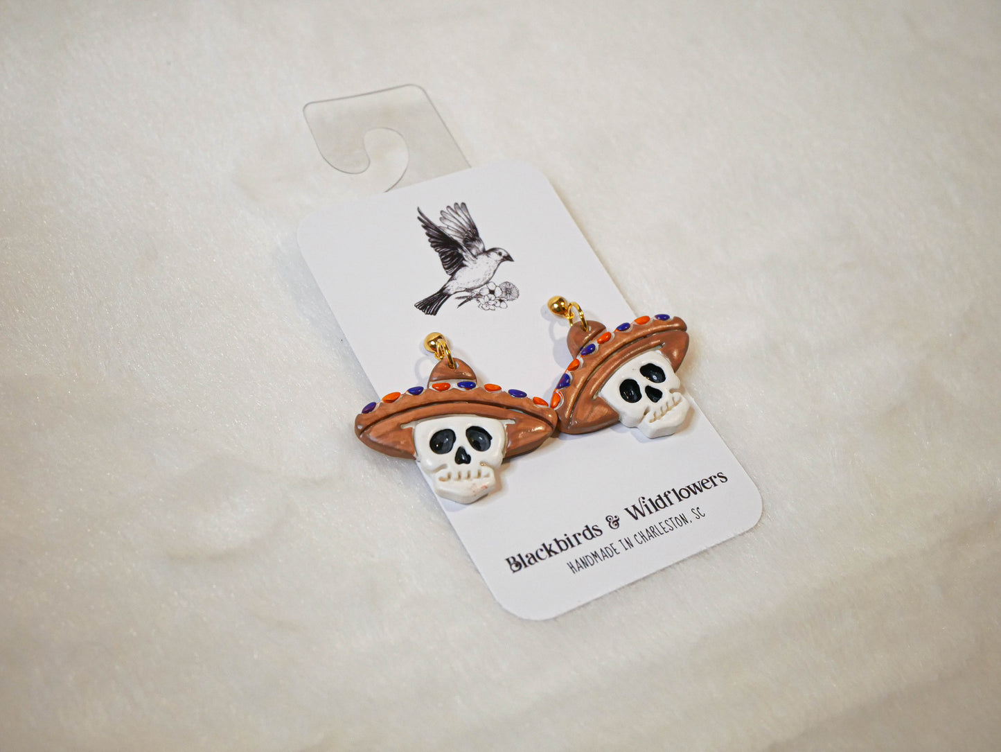 Skull with sombrero dangle earrings | Halloween earrings