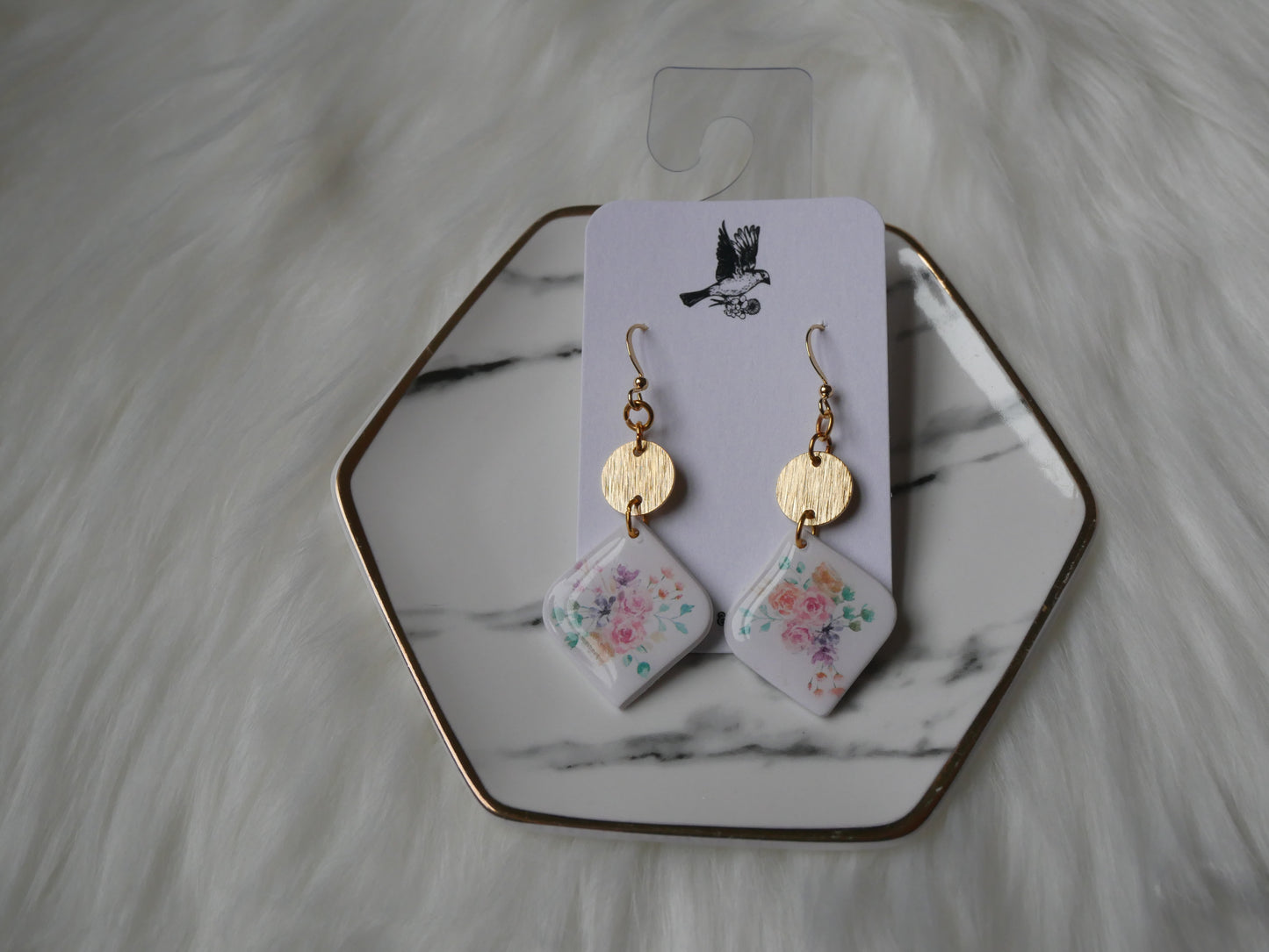 White Diamond Floral Dangles