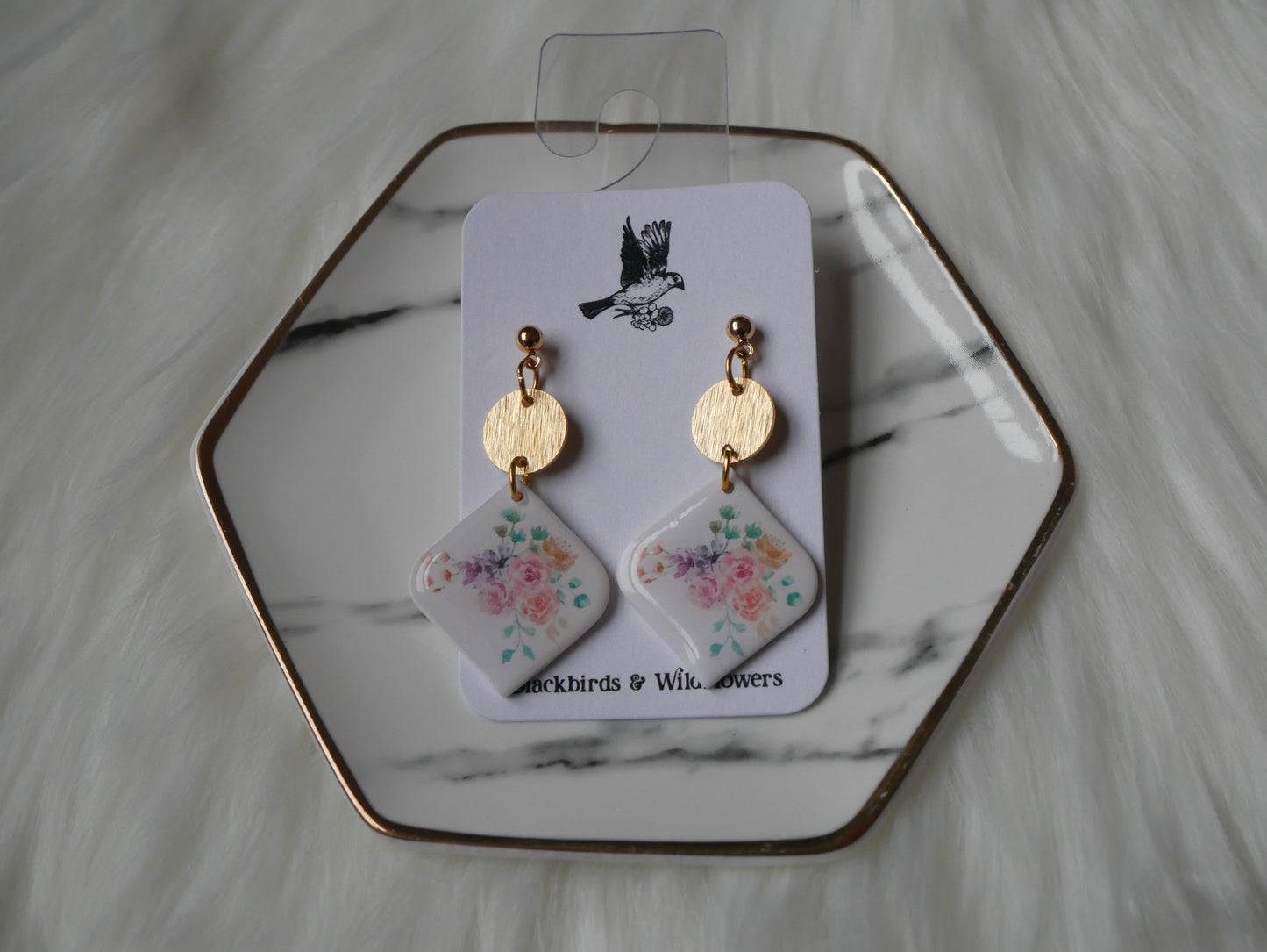 White Diamond Floral Dangles