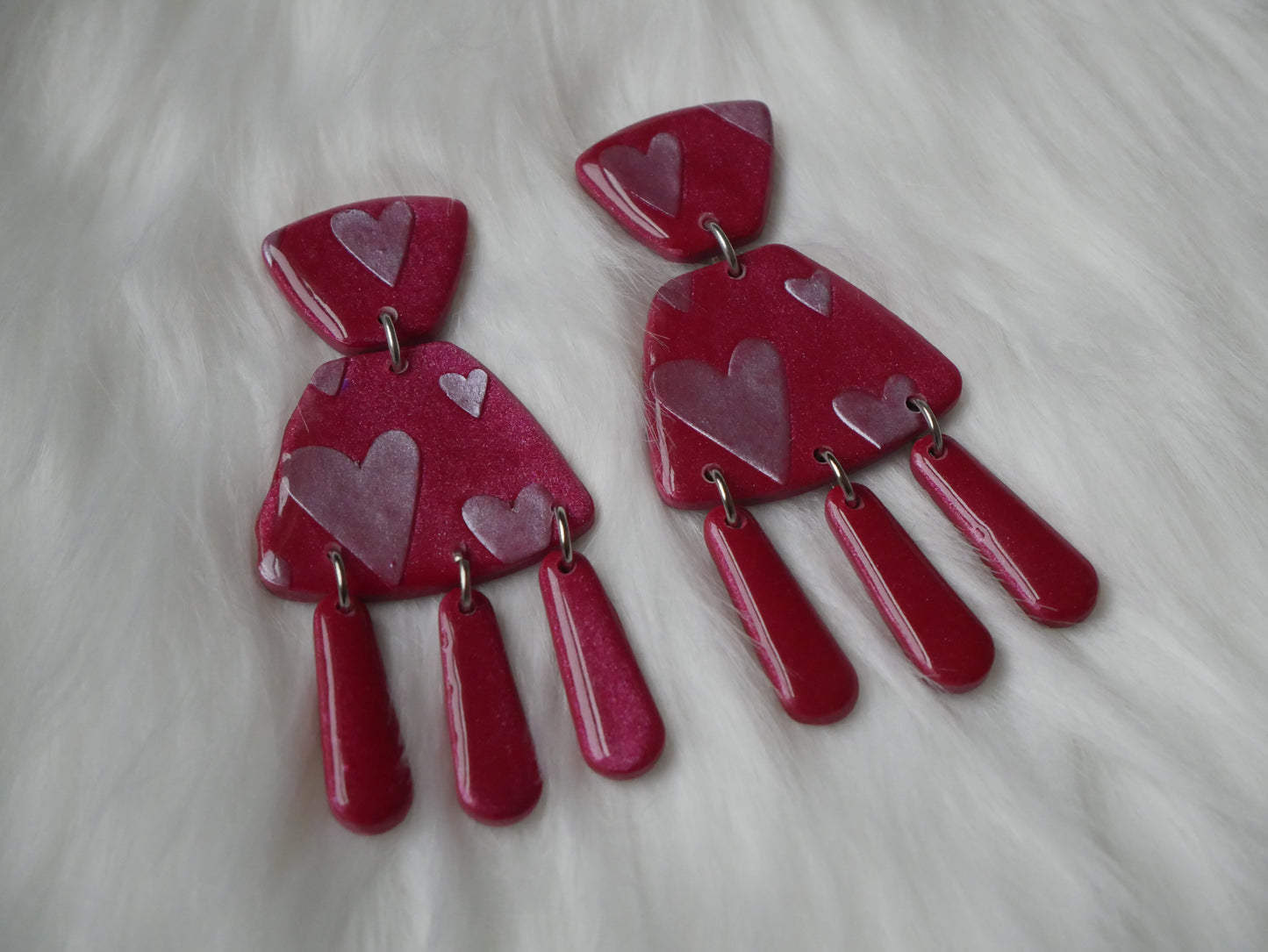 Three tiered glitter heart dangles