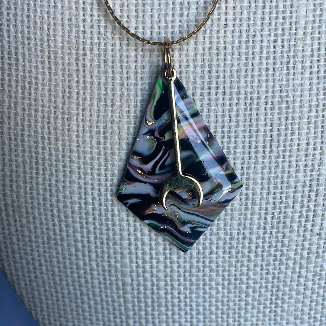 Multi colored pendant and half moon Necklace