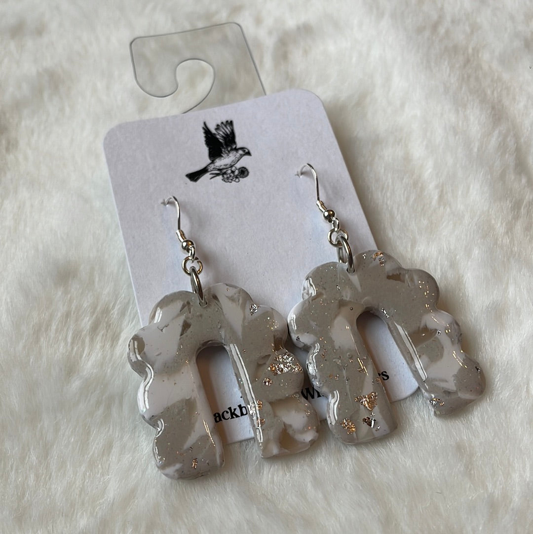 White, Silver, Translucent, and Gray Charleston Pluff Mud Arch Dangles