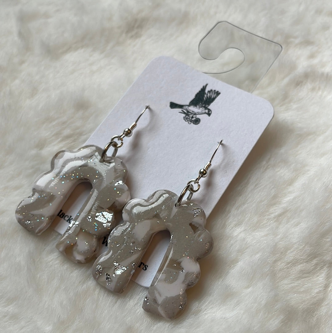 White, Silver, Translucent, and Gray Charleston Pluff Mud Arch Dangles