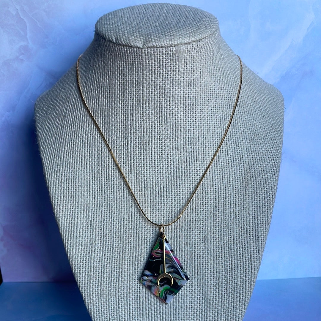 Multi colored pendant and half moon Necklace