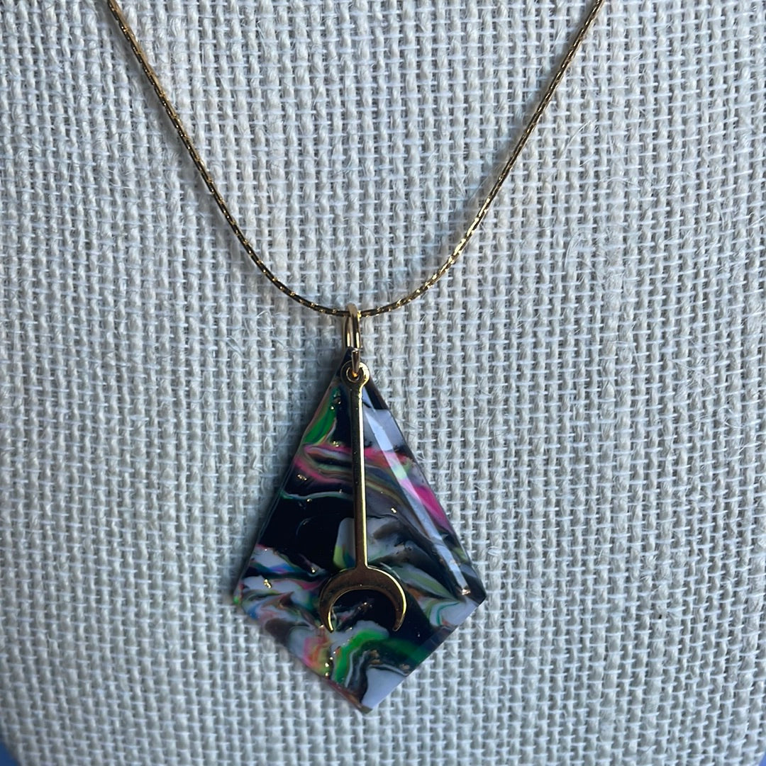 Multi colored pendant and half moon Necklace