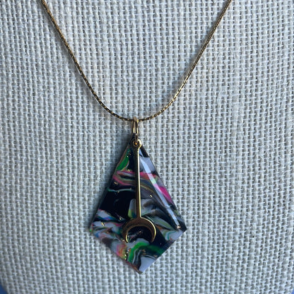 Multi colored pendant and half moon Necklace