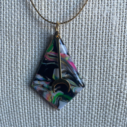 Multi colored pendant and half moon Necklace