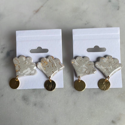 White, Gold, and Gray Charleston Pluff Mud Scallop Dangles